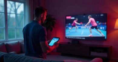 A man watches a table tennis tournament and bets on the result in an online casino on his tablet