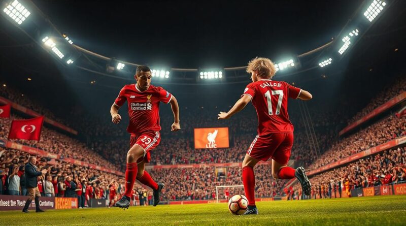 football match with the Liverpool team at a stadium