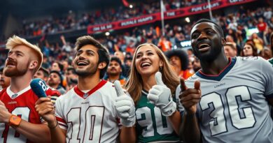 There are many sports fans at the stadium during the Super Bowl final in America.