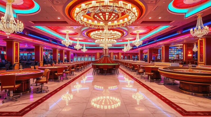 large casino hall with European and American roulette