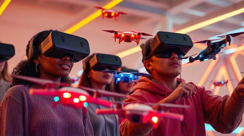 people participate in a virtual drone race