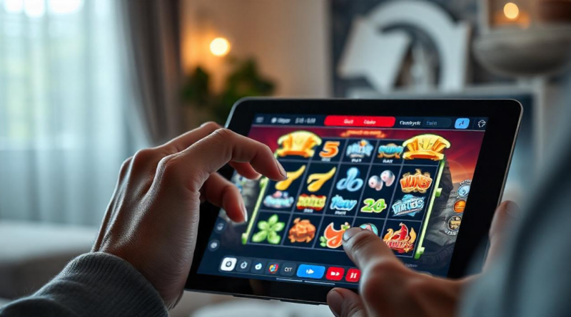 online casino game on tablet screen