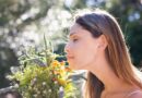 woman smells a pleasant aroma