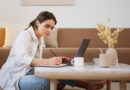 woman working on laptop at home