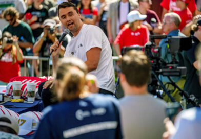 U.S. right-wing activist and commentator Charlie Kirk appears at a Utah Valley University speaking event in Orem