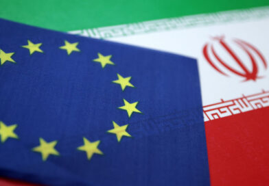 Illustration shows European Union and Iran flags